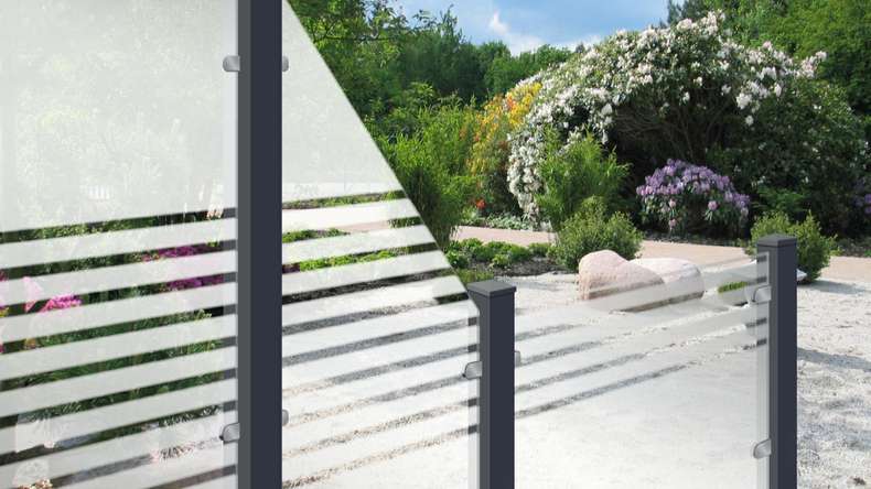planeo Gardence Flair - Recinzione in vetro Destro Smussata strisce di blocco 90 x 180cm