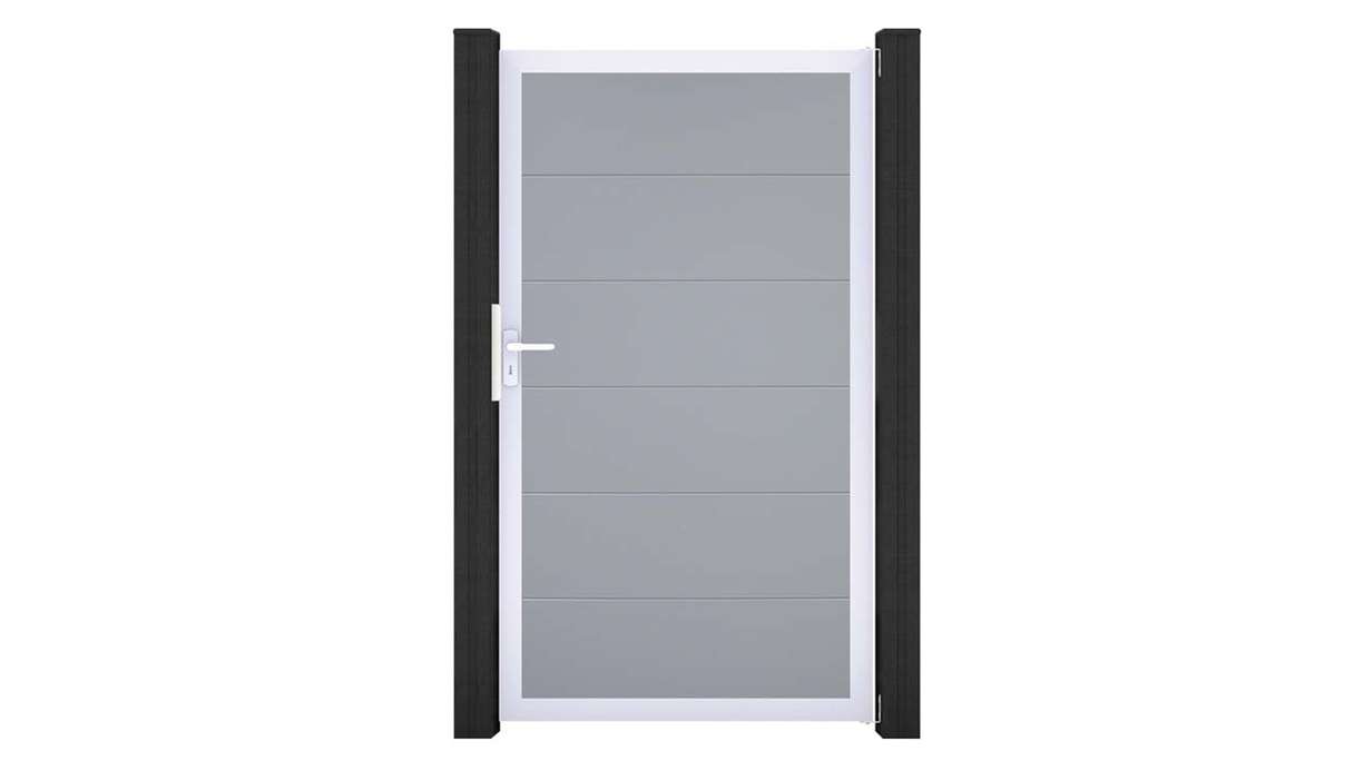 planeo Gardence Simply - Cancello universale in PVC grigio argento con telaio in alluminio 100 x 180 cm