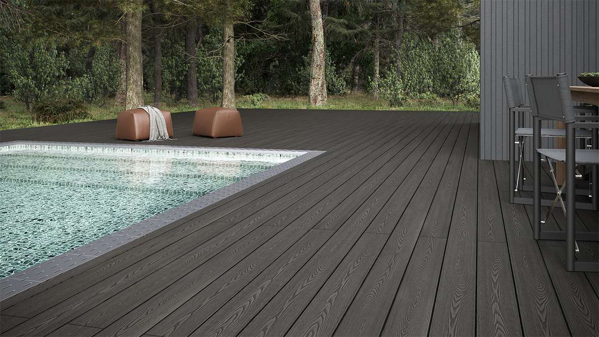 planeo SolidWood WPC tavola solido - Grigio scuro 4.8m francese/strutturato