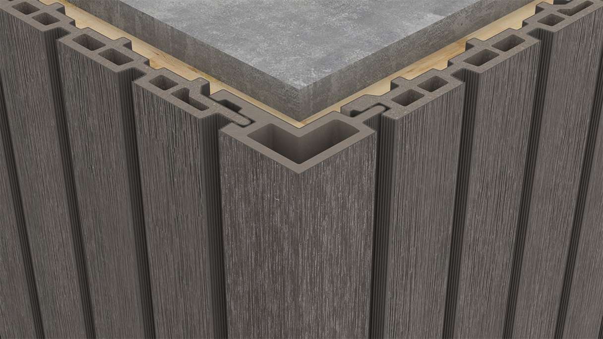 planeo LINEA - Angolo esterno in WPC CoEx, grigio scuro, 2900 x 62 x 55 mm
