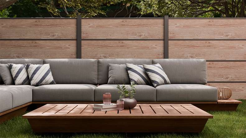 planeo Gardence Resistant - recinzione a innesto HPL effetto legno 180 x 183 cm