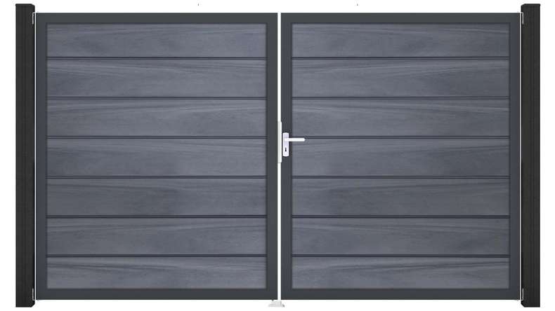 planeo Gardence Deluxe - Cancello BPC - a 2 ante, grigio pietra, co-ex con telaio in alluminio