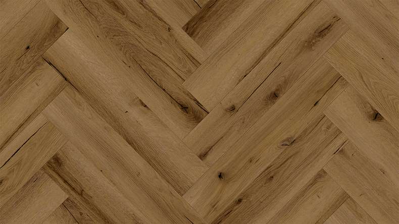 planeo Vinile rigido a incastro - Rovere marrone a spina di pesce | isolamento acustico integrato (DF-KH-351-055)