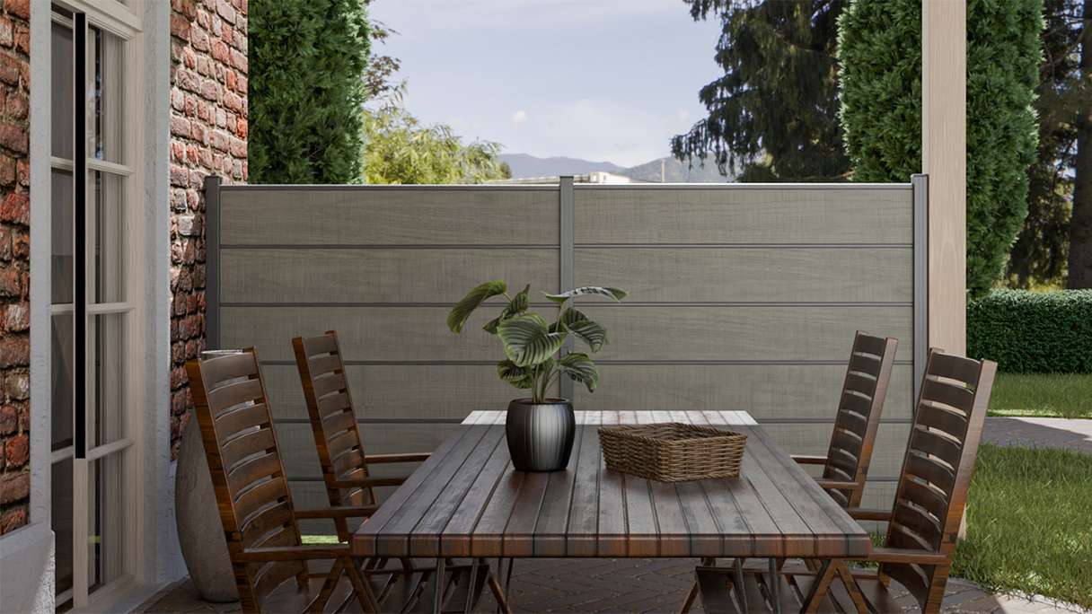planeo Gardence Simply Premium - recinzione a innesto in PVC Grigio Cenere Taglio con lesene in antracite 180 x 180 cm