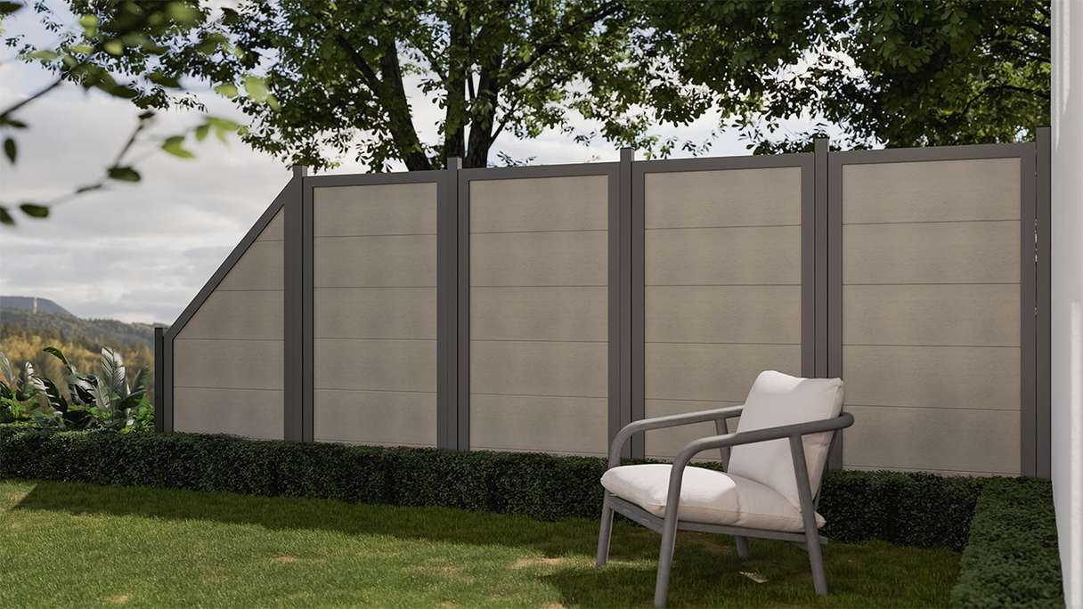 planeo Gardence Guard - Recinzione in BPC verticale Bicolore Sabbia con telaio in alluminio in antracite