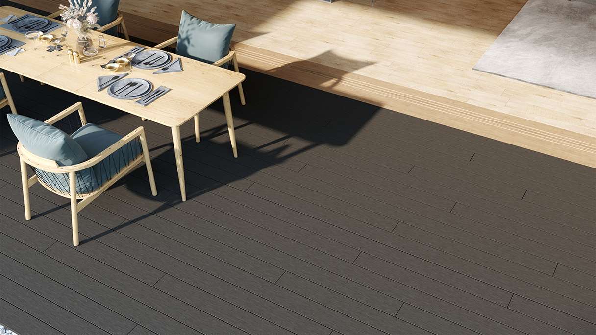 planeo LightWood WPC decking set completo tavole a camera cava - grigio scuro scanalato/scanalato