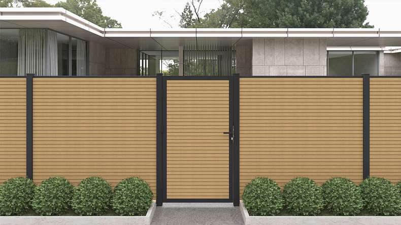 planeo LINEA - WPC CoEx Rhombus porta universale sabbia con telaio in alluminio antracite 100 x 180 cm
