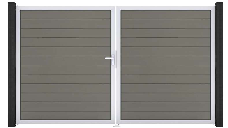 planeo Gardence Strong - Cancello BPC - a due ante, grigio con telaio in alluminio