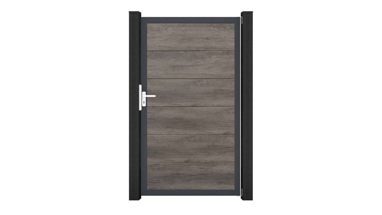 planeo Gardence Simply - Cancello universale in PVC Monument Oak con telaio in alluminio 100 x 180 cm