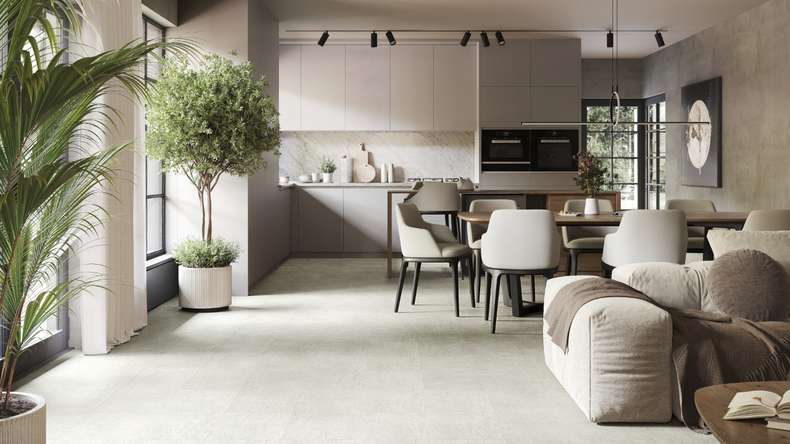 planeo Rigido Vinile ad incastro - SolutionX 2in1 Concrete Grey Light | Isolamento acustico integrato (ECF-0099)