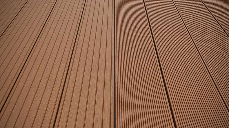 planeo LineWood WPC Pannello per decking solido - Marrone chiaro 4,80m scanalato/scanalato