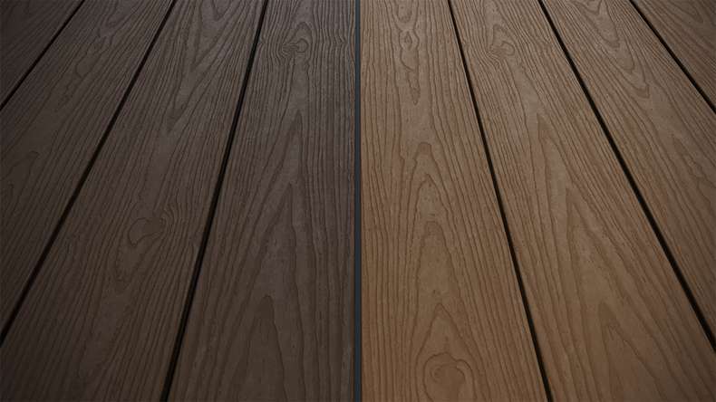 planeo CoEXWood WPC tavola con rivestimento solido - Marrone chiaro/Marrone scuro 3m strutturato