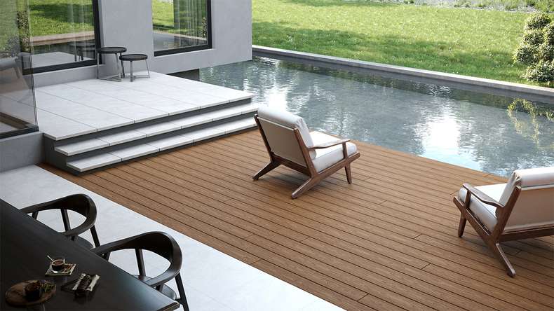 planeo CoEXWood WPC-Terrasse Komplett-Set Massivdiele 4.2m (48.16m²) - Sand/Karamell strukturiert