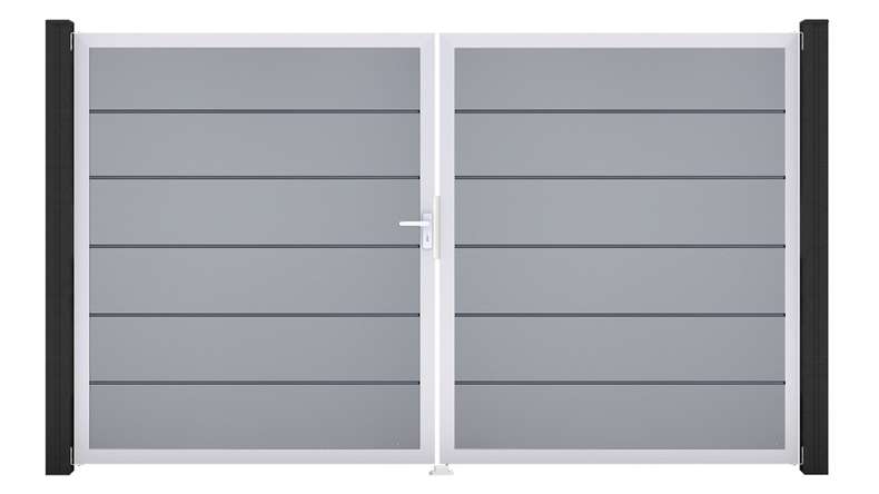 planeo Gardence Simply Premium - Porta in PVC - DIN sinistra a 2 ante grigio argento con telaio in alluminio argento | EV1 300 x 180 cm
