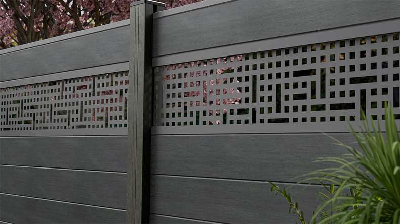 planeo Gardence Strong - rete di recinzione a innesto BPC stone grey co-ex 180 x 180 cm