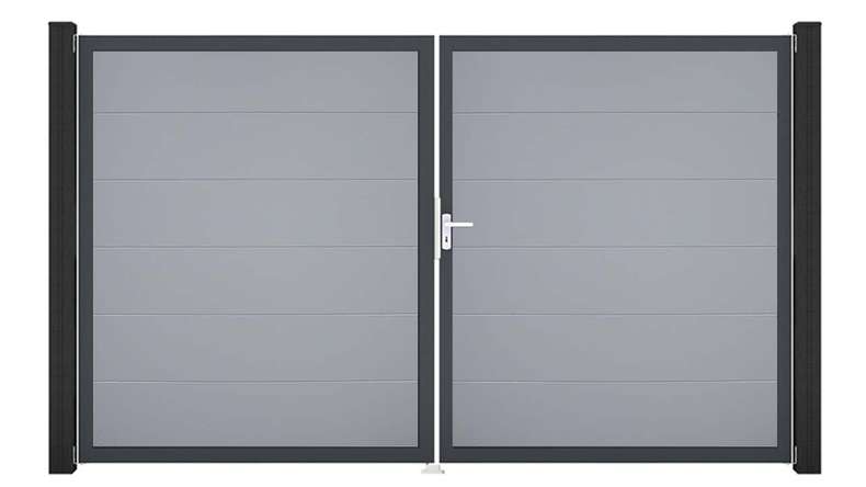planeo Gardence Simply - Porta in PVC - DIN Destro a 2 ante Grigio argento con telaio in alluminio antracite