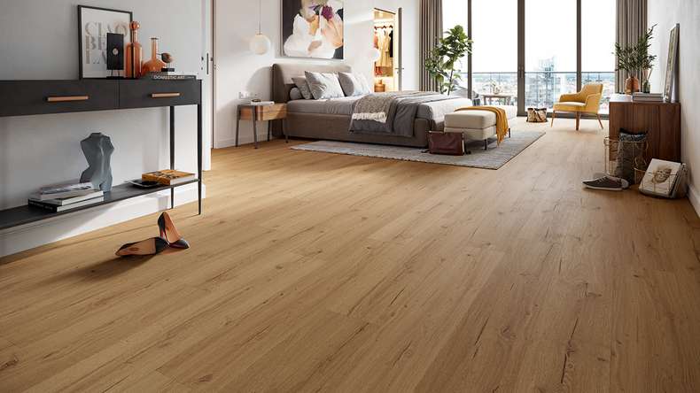 planeo Vinile rigido a incastro - HOMEtec Pro 50 IXPE Golden Nature Oak | Isolamento acustico integrato (RP-E50-2)