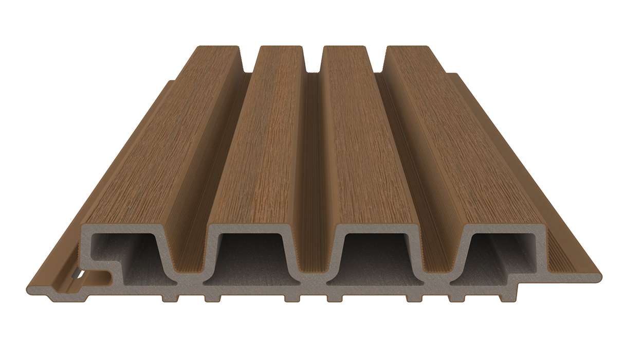 planeo LINEA Slim - Rivestimento per facciate in WPC CoEx, finitura Teak della Birmania, 2900 x 215 mm