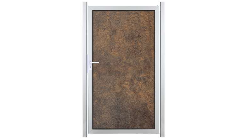 planeo Gardence Resistant - Cancello frangivista in HPL con effetto ruggine e telaio in alluminio