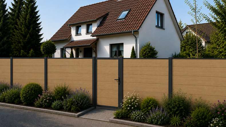 planeo INFINITY XL-Board - recinzione a innesto WPC CoEx sabbia 176 x 183