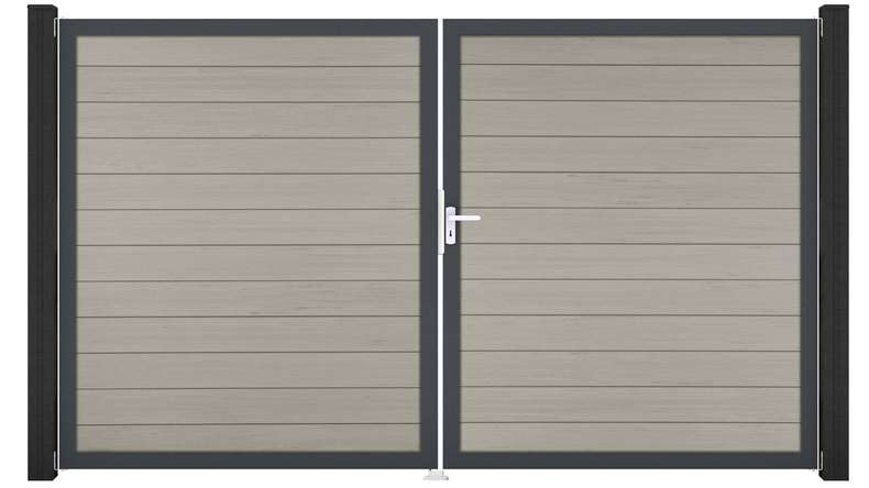 planeo Gardence Strong - Cancello BPC - a 2 ante, bicolore sabbia con telaio in alluminio 