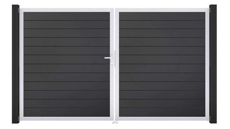 planeo Gardence Simply Small - Cancello in PVC a 2 ante, grigio antracite con telaio in alluminio, 300 x 180 cm