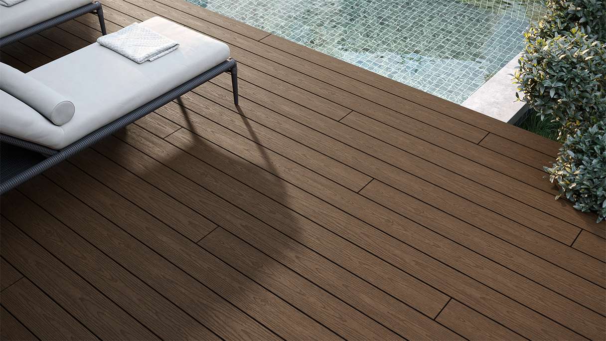 planeo CoEXWood WPC tavola con rivestimento solido - Marrone chiaro/Marrone scuro 4.2m strutturato
