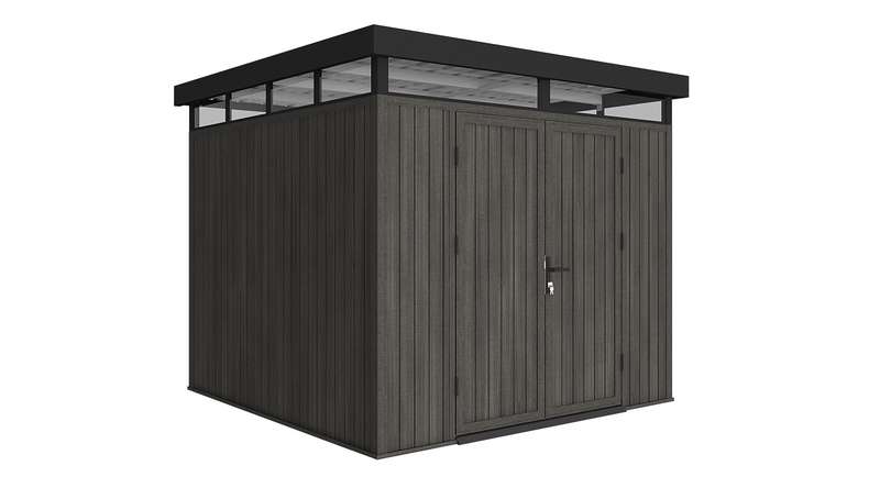 planeo WPC CoEx Casetta da giardino con tetto piano M - Grigio scuro 250 x 250 x 226,5 cm
