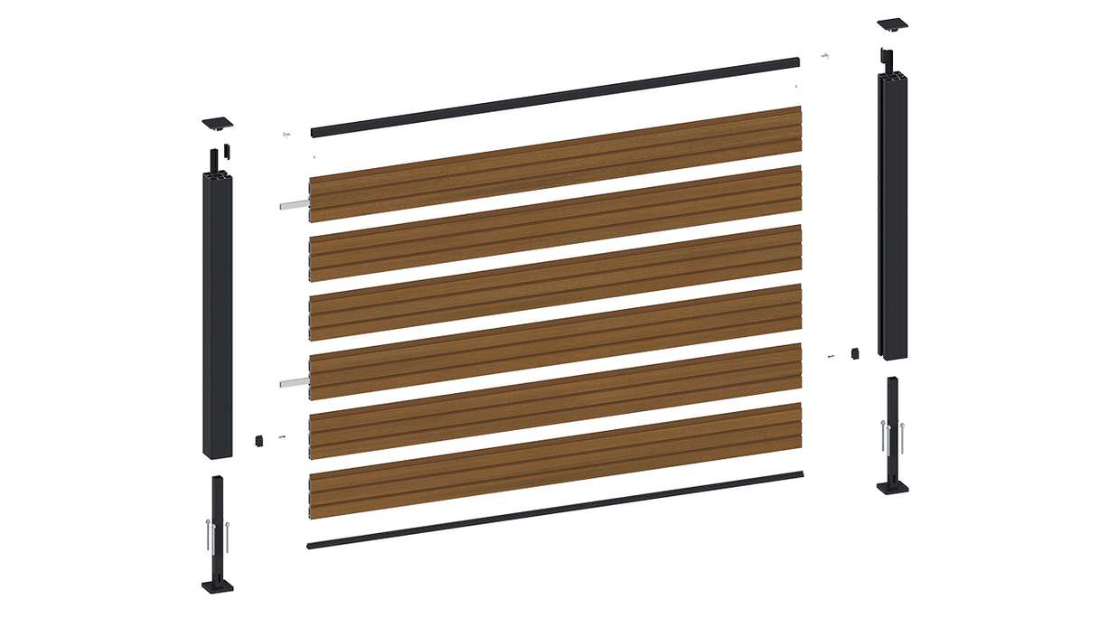 planeo LINEA - Recinzione da giardino a incastro in WPC CoEx Rhombus, modello Burma Teak, 180 x 90 cm