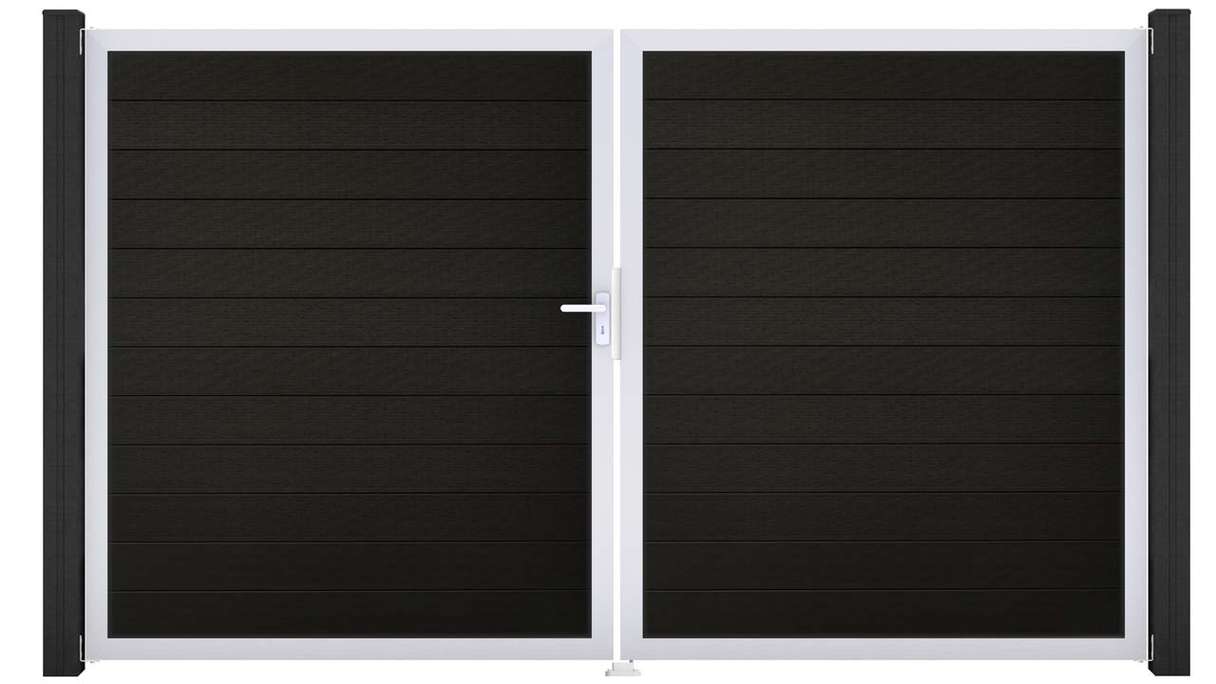 planeo Gardence Strong - Cancello BPC - a 2 ante, nero co-ex con telaio in alluminio