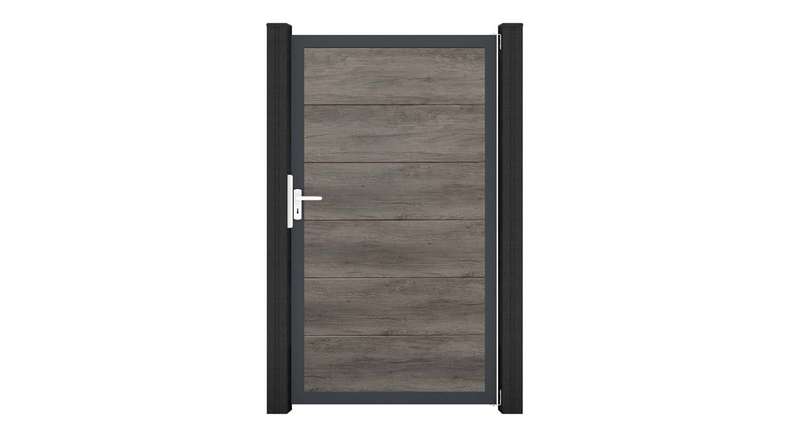 planeo Gardence Simply - Cancello universale in PVC Monument Oak con telaio in alluminio 100 x 180 cm
