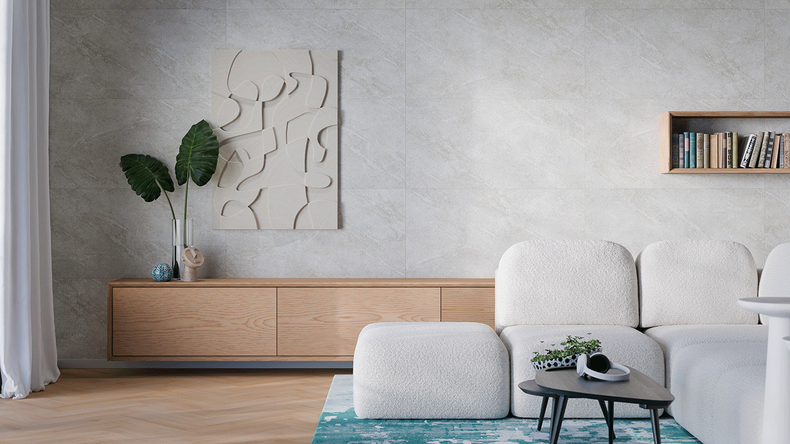 Rivestimento murale planeo in SPC - CeraRock Tile Light Sandstone XL 280 x 117,5 cm