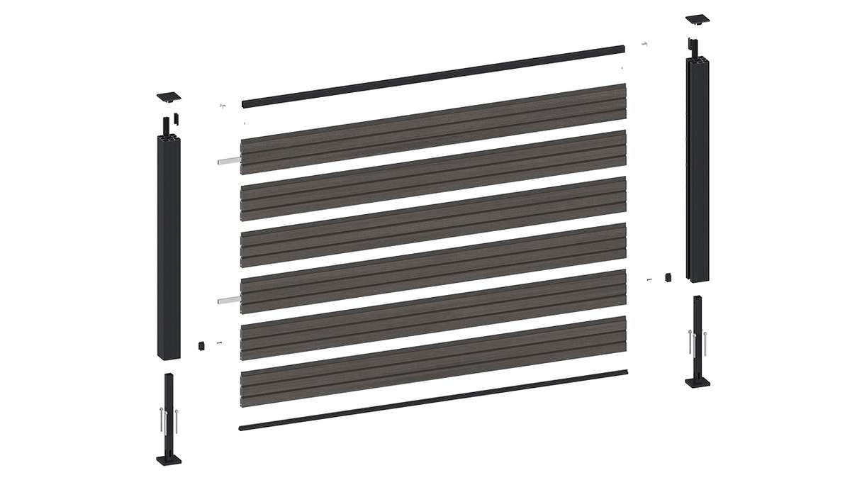planeo LINEA - Recinzione da giardino a incastro in WPC CoEx Rhombus, grigio scuro, 180 x 90 cm
