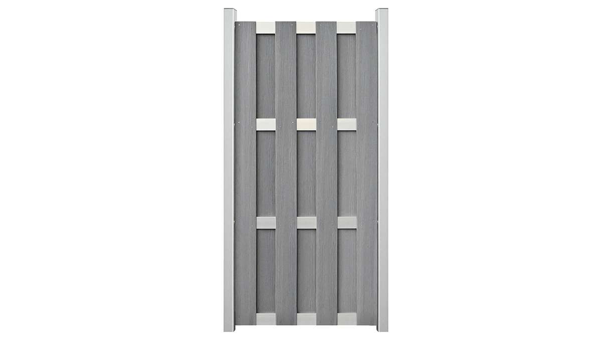 planeo Gardence Premade - recinzione da giardino BPC con bordo in coestruso grigio pietra 84,3 x 180 cm con traverse argento EV1