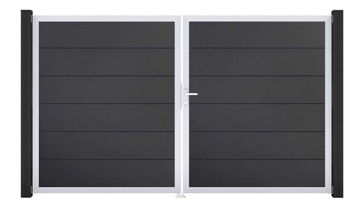 planeo Gardence Simply - Cancello in PVC a 2 ante, grigio antracite con telaio in alluminio 
