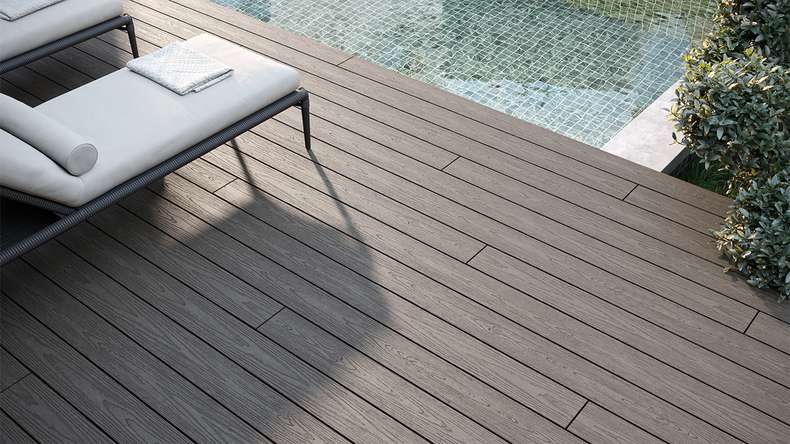 planeo CoEXWood WPC set completo di assi massicce 4,8m (47,98m²) - grigio/cemento strutturato