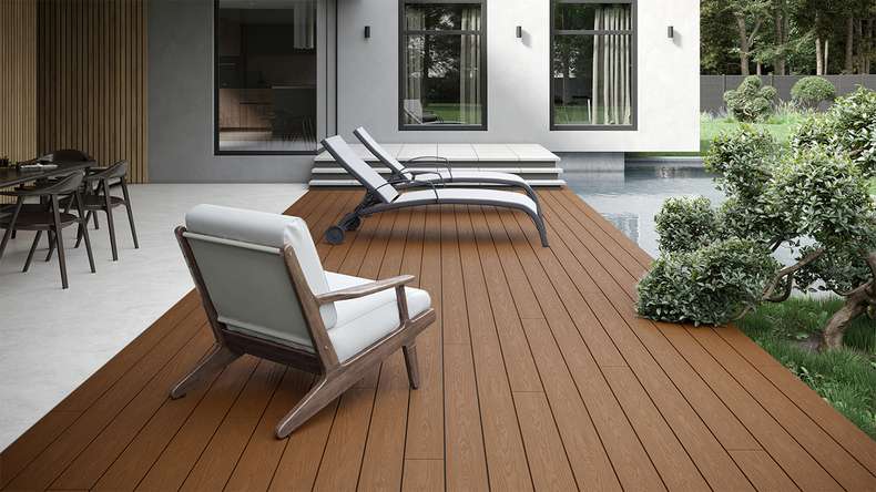 planeo CoEXWood WPC tavola con rivestimento solido - Sabbia/Caramello 4.8m strutturato
