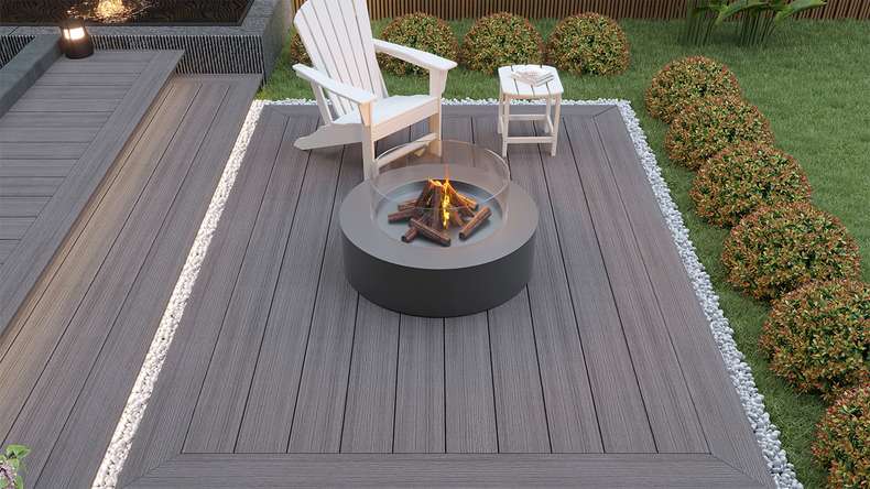 planeo MAXLine Antique - Decking XL rivestito in WPC CoEx massiccio - grigio 3m rustico strutturato/liscio spazzolato