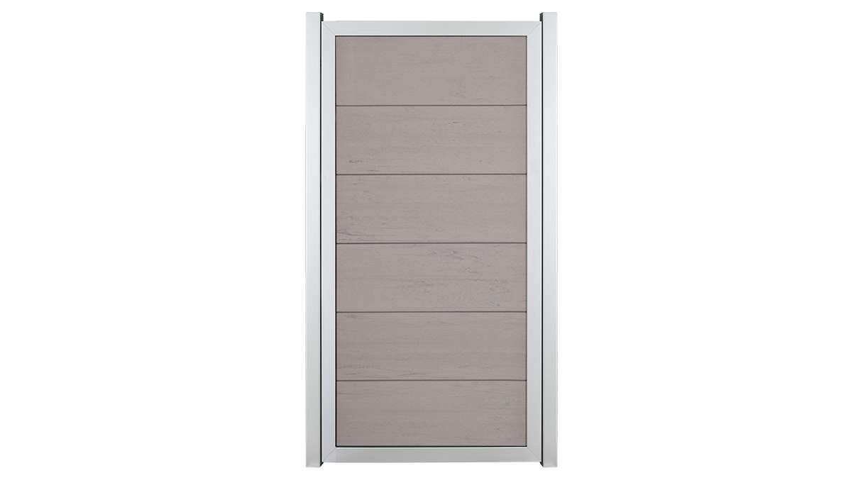 planeo Gardence Guard - Recinzione in BPC verticale Bicolore Sabbia con telaio in alluminio in argento
