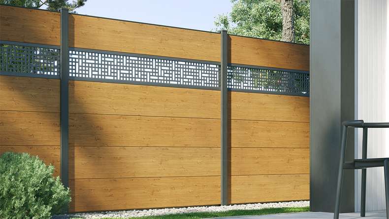 planeo Gardence Simply - Recinzione in PVC ad innesto Quadrata Quercia nodosa naturale