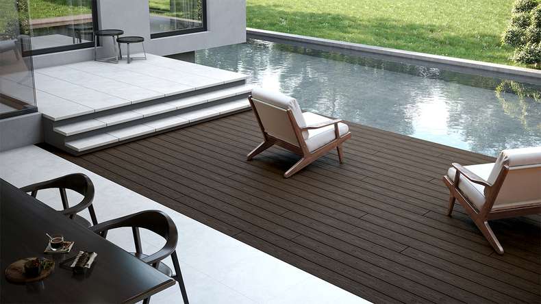 planeo CoEXWood WPC tavola con rivestimento solido - Marrone chiaro/Marrone scuro 3m strutturato