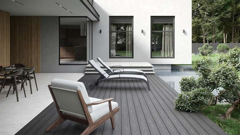 planeo CoEXWood WPC set completo di assi massicce 4,8m (47,98m²) - grigio/cemento strutturato