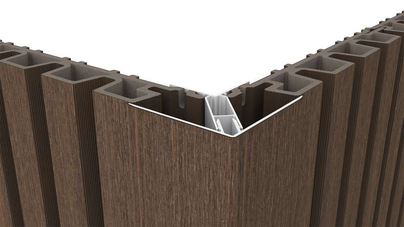 planeo LINEA - Profilo angolare esterno in alluminio CoEx, colore Ipe marrone, 3000 x 66 x 66 mm