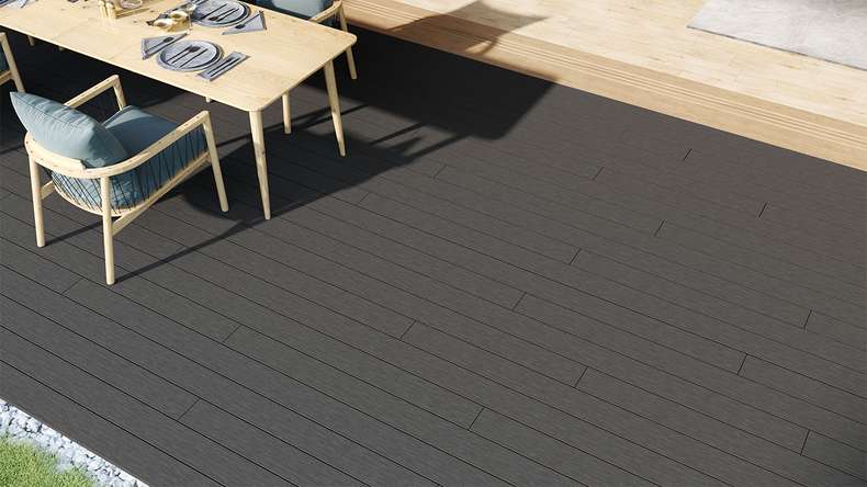 planeo LineWood WPC decking board solid - grigio scuro 3m scanalato/scanalato