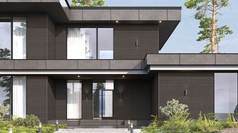 planeo LINEA Wide - Rivestimento per facciate in WPC CoEx, grigio scuro, 2900 x 181 mm