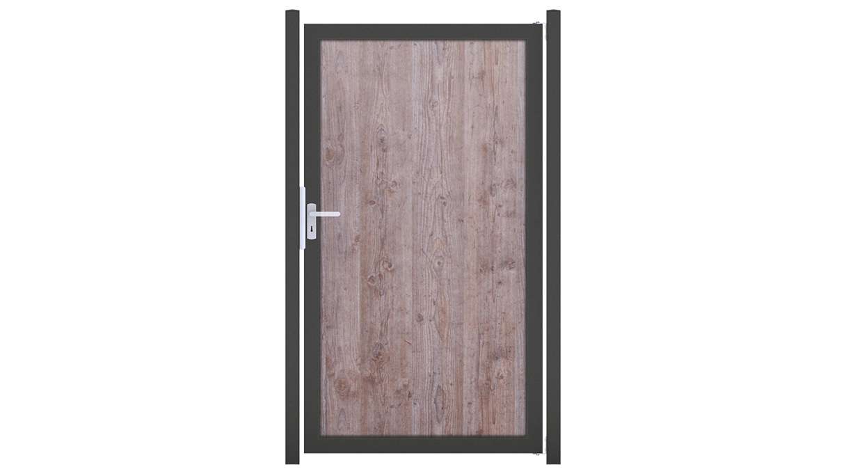 planeo Gardence Resistant - Cancello frangivista in HPL effetto legno con telaio in alluminio