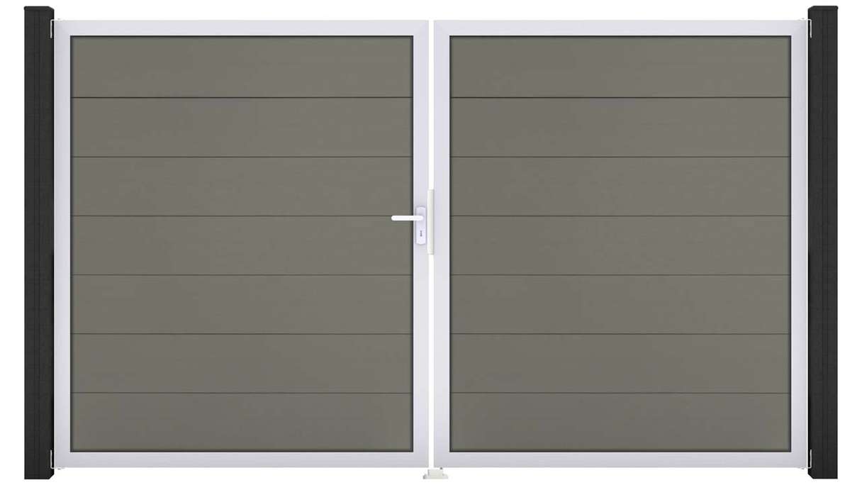planeo Gardence Strong XL - Cancello BPC - A due ante, grigio con telaio in alluminio