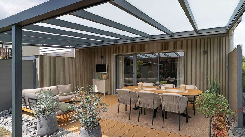 planeo MAXLine Nature - Pannello per decking XL rivestito in WPC CoEx camera cava - sabbia 3m strutturato/liscio spazzolato