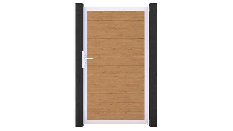 planeo Gardence Simply Small - Porta universale in PVC in rovere nodoso naturale con telaio in alluminio color argento | EV1 100 x 180 cm