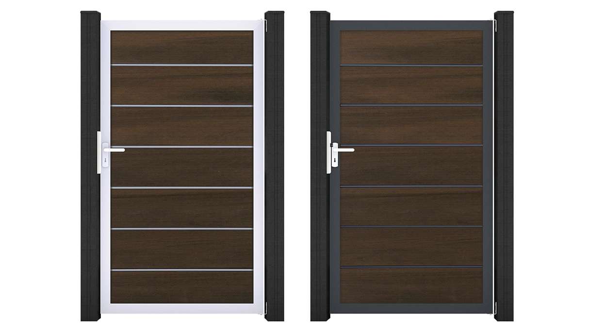 planeo Gardence Deluxe - Cancello universale BPC in noce co-ex con telaio in alluminio 100 x 180 x 4 cm